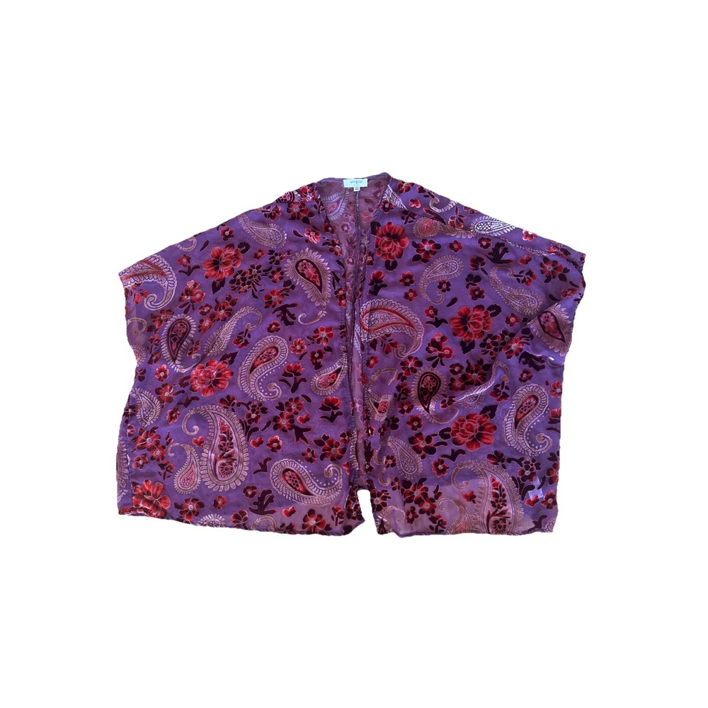 Umgee Velvet Sheer Floral Kimono Size M/L Feminine Festive Boho Open Cardigan - Picture 7 of 10